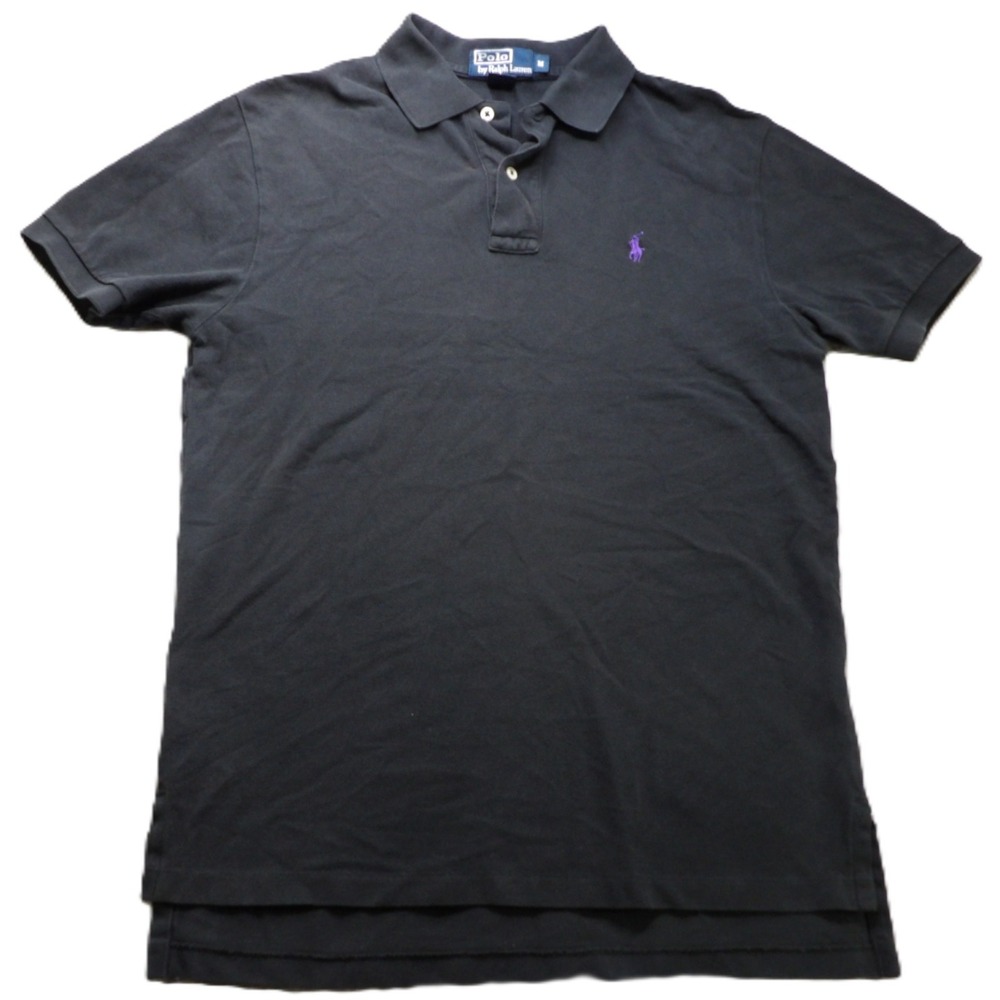 VTG Y2K Polo Ralph Lauren Men Black Cotton Short Sleeve Classic Fit Shirt M Logo
